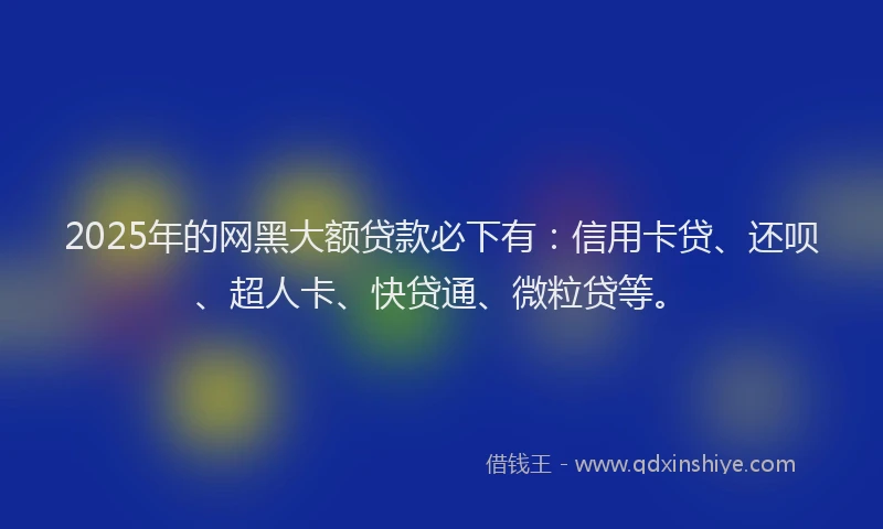 2025年的网黑大额贷款必下有：信用卡贷、还呗、超人卡、快贷通、微粒贷等。