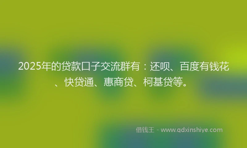 2025年的贷款口子交流群有：还呗、百度有钱花、快贷通、惠商贷、柯基贷等。