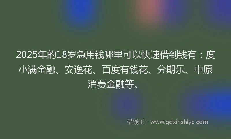 2025年的18岁急用钱哪里可以快速借到钱有：度小满金融、安逸花、百度有钱花、分期乐、中原消费金融等。