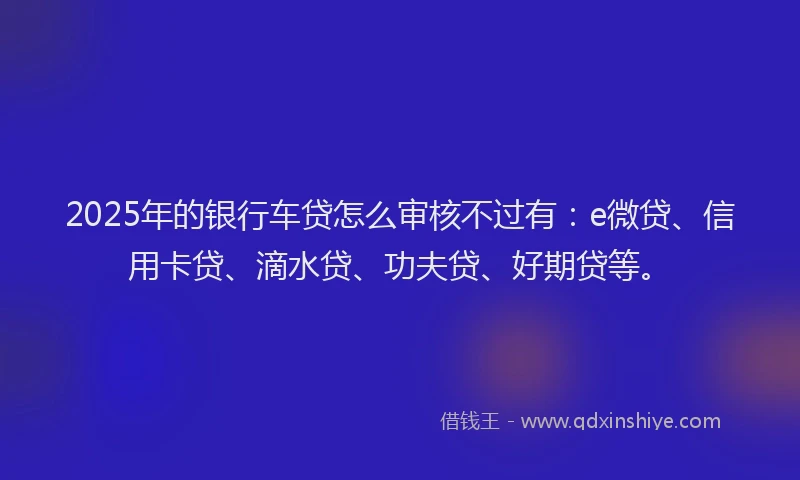2025年的银行车贷怎么审核不过有：e微贷、信用卡贷、滴水贷、功夫贷、好期贷等。
