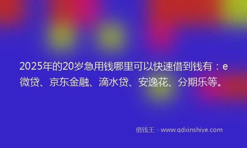 2025年的20岁急用钱哪里可以快速借到钱有：e微贷、京东金融、滴水贷、安逸花、分期乐等。