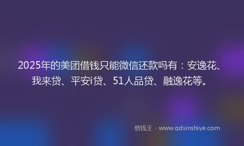 2025年的美团借钱只能微信还款吗有：安逸花、我来贷、平安i贷、51人品贷、融逸花等。