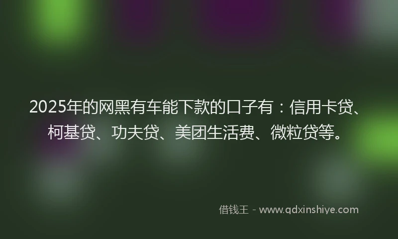 2025年的网黑有车能下款的口子有：信用卡贷、柯基贷、功夫贷、美团生活费、微粒贷等。