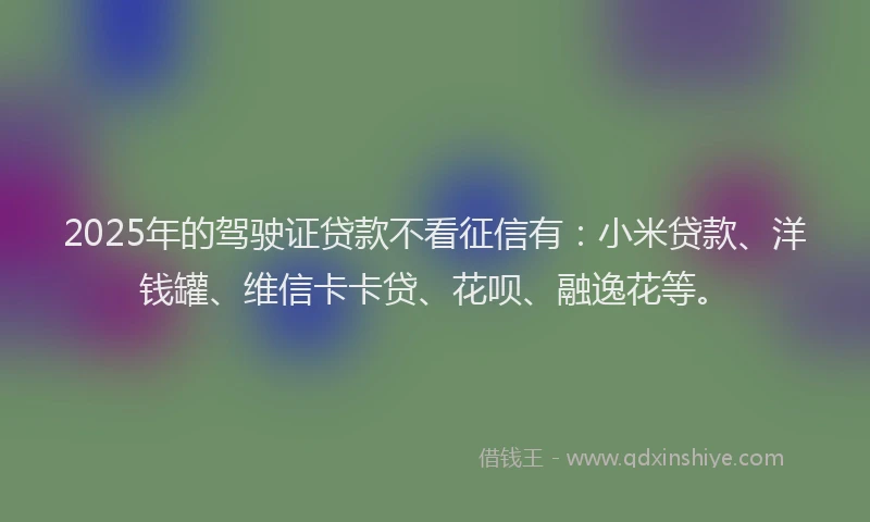 2025年的驾驶证贷款不看征信有：小米贷款、洋钱罐、维信卡卡贷、花呗、融逸花等。