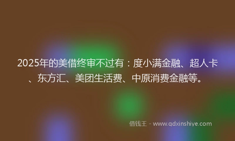 2025年的美借终审不过有：度小满金融、超人卡、东方汇、美团生活费、中原消费金融等。