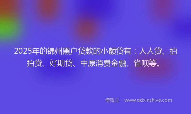2025年的锦州黑户贷款的小额贷有：人人贷、拍拍贷、好期贷、中原消费金融、省呗等。