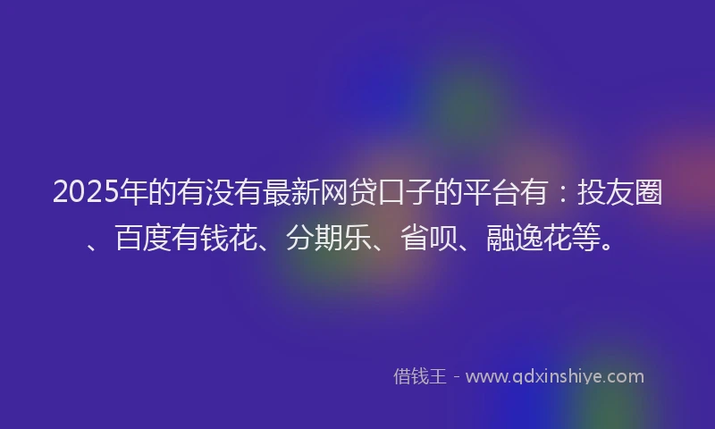 2025年的有没有最新网贷口子的平台有：投友圈、百度有钱花、分期乐、省呗、融逸花等。