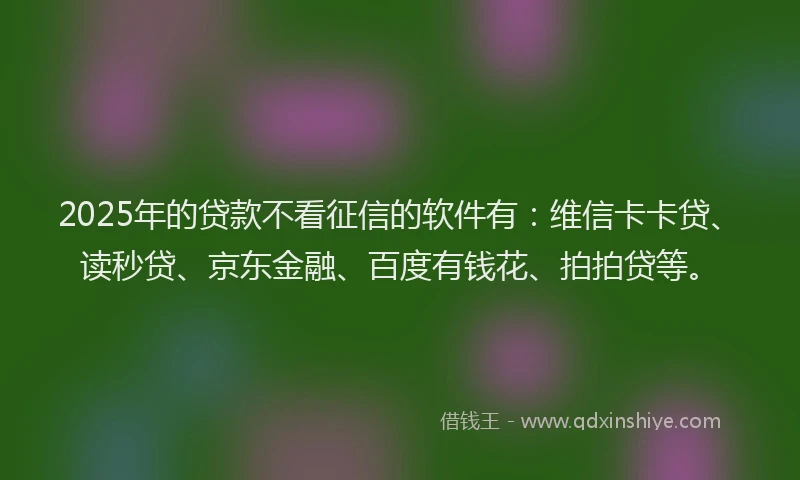2025年的贷款不看征信的软件有：维信卡卡贷、读秒贷、京东金融、百度有钱花、拍拍贷等。