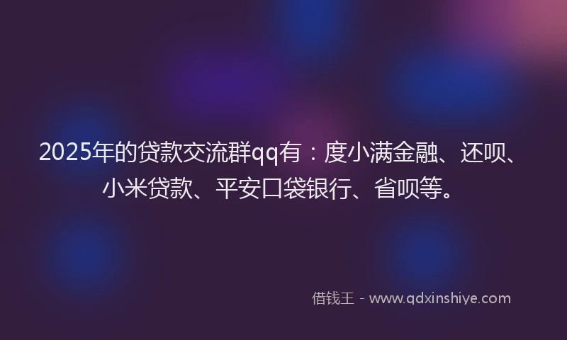 2025年的贷款交流群qq有：度小满金融、还呗、小米贷款、平安口袋银行、省呗等。