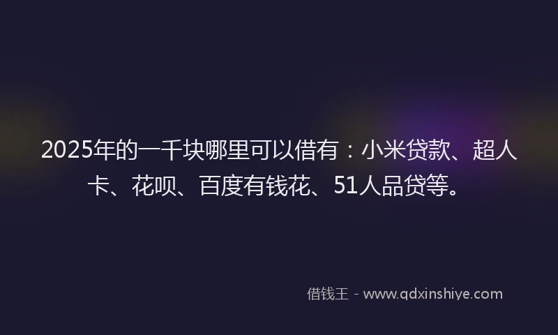 2025年的一千块哪里可以借有：小米贷款、超人卡、花呗、百度有钱花、51人品贷等。