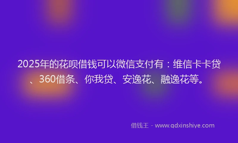 2025年的花呗借钱可以微信支付有：维信卡卡贷、360借条、你我贷、安逸花、融逸花等。