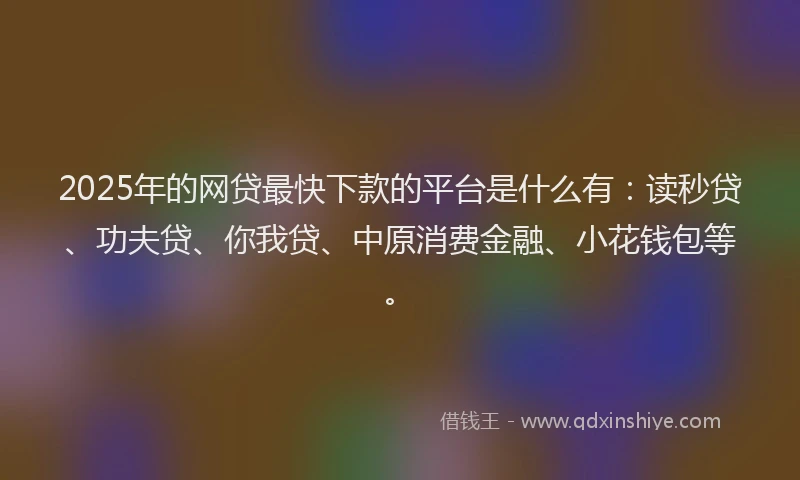 2025年的网贷最快下款的平台是什么有：读秒贷、功夫贷、你我贷、中原消费金融、小花钱包等。