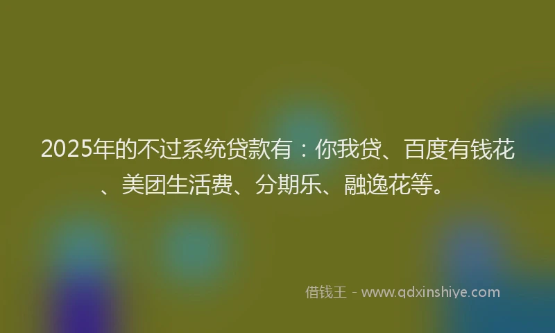 2025年的不过系统贷款有：你我贷、百度有钱花、美团生活费、分期乐、融逸花等。