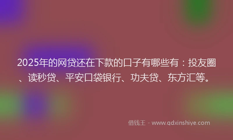 2025年的网贷还在下款的口子有哪些有：投友圈、读秒贷、平安口袋银行、功夫贷、东方汇等。