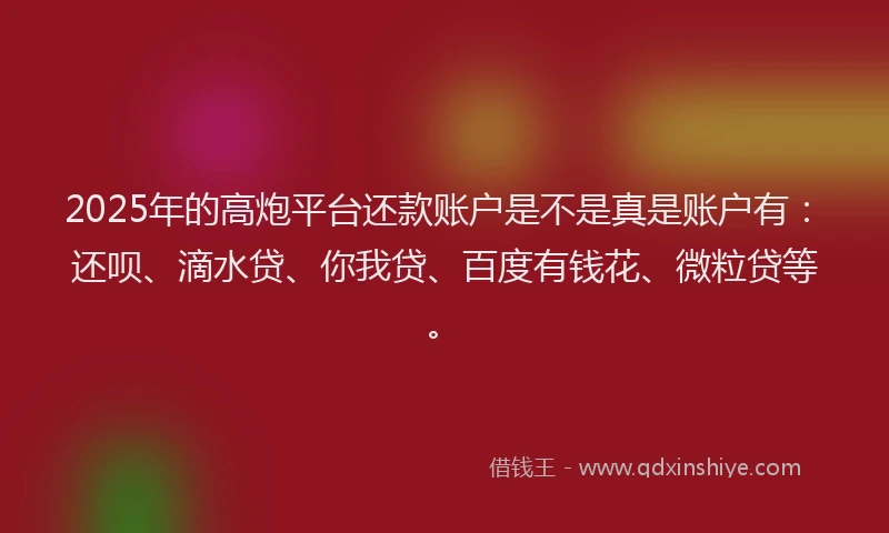 2025年的高炮平台还款账户是不是真是账户有：还呗、滴水贷、你我贷、百度有钱花、微粒贷等。