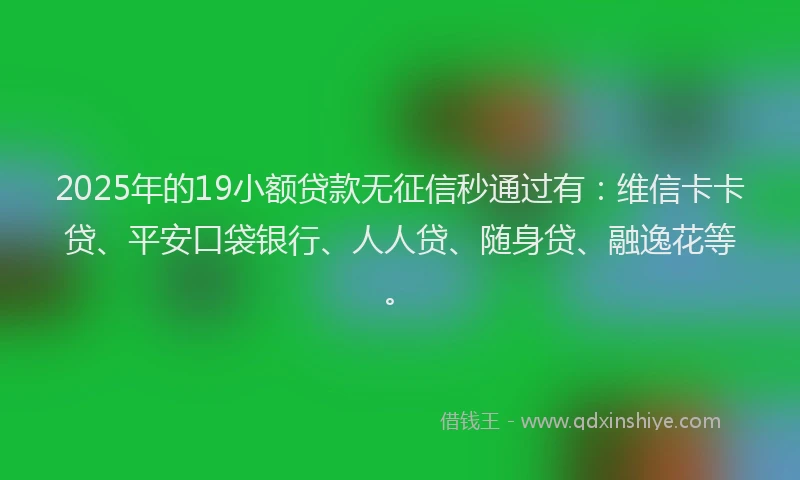 2025年的19小额贷款无征信秒通过有：维信卡卡贷、平安口袋银行、人人贷、随身贷、融逸花等。