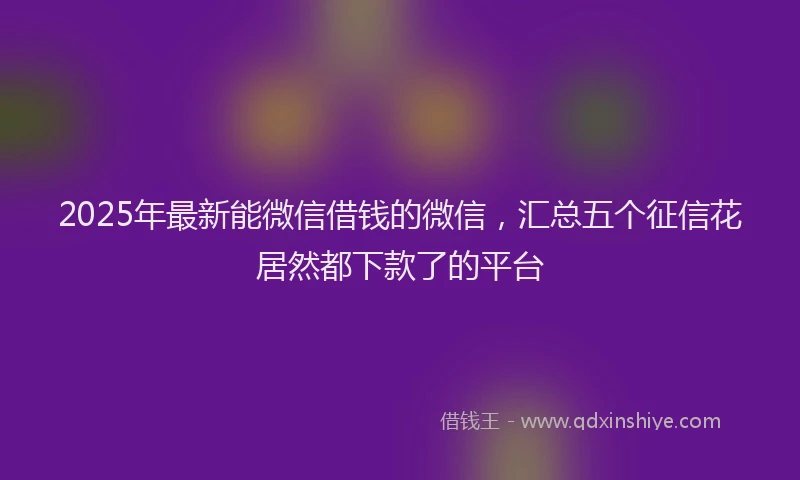 2025年最新能微信借钱的微信，汇总五个征信花居然都下款了的平台