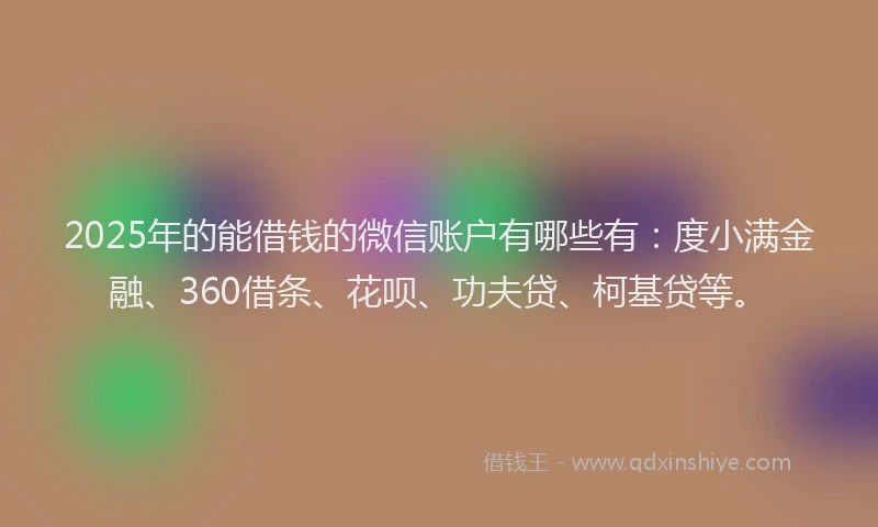 2025年的能借钱的微信账户有哪些有：度小满金融、360借条、花呗、功夫贷、柯基贷等。