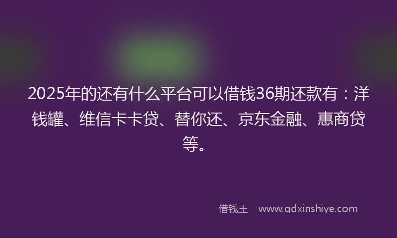 2025年的还有什么平台可以借钱36期还款有：洋钱罐、维信卡卡贷、替你还、京东金融、惠商贷等。