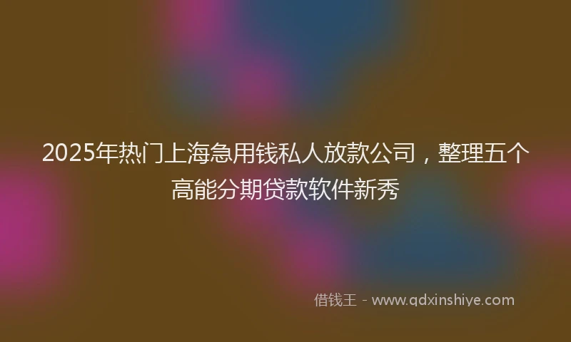 2025年热门上海急用钱私人放款公司，整理五个高能分期贷款软件新秀