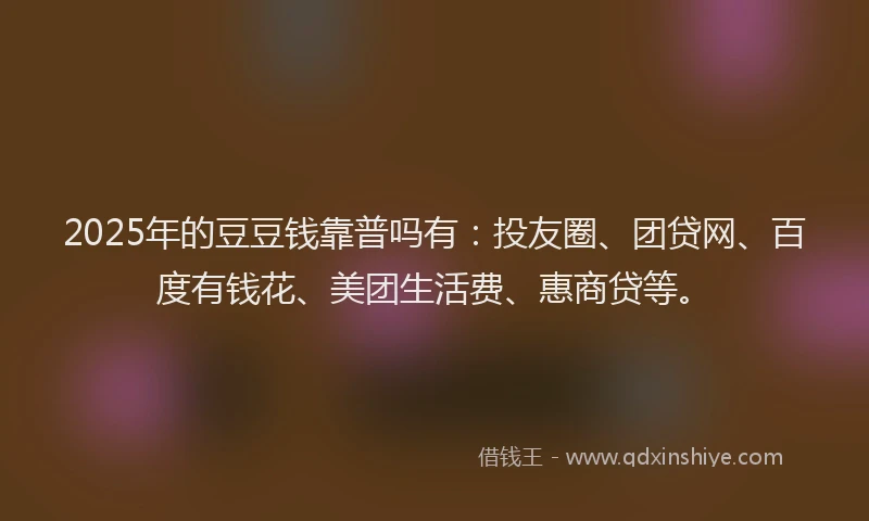 2025年的豆豆钱靠普吗有：投友圈、团贷网、百度有钱花、美团生活费、惠商贷等。