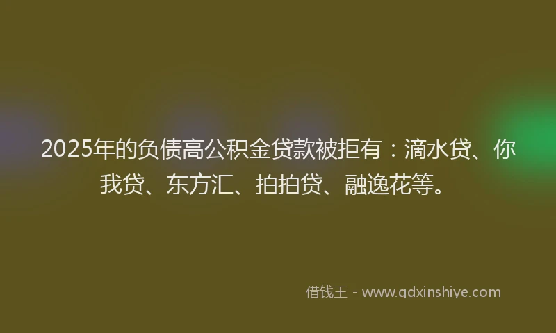 2025年的负债高公积金贷款被拒有：滴水贷、你我贷、东方汇、拍拍贷、融逸花等。