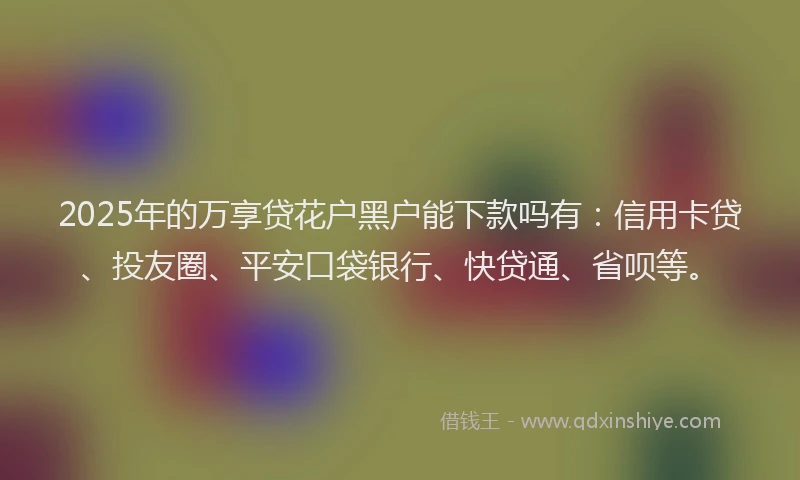 2025年的万享贷花户黑户能下款吗有：信用卡贷、投友圈、平安口袋银行、快贷通、省呗等。