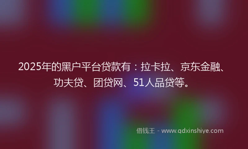 2025年的黑户平台贷款有：拉卡拉、京东金融、功夫贷、团贷网、51人品贷等。