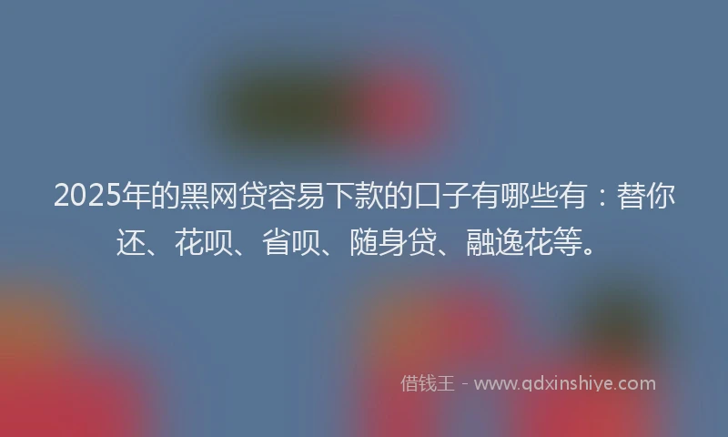 2025年的黑网贷容易下款的口子有哪些有：替你还、花呗、省呗、随身贷、融逸花等。
