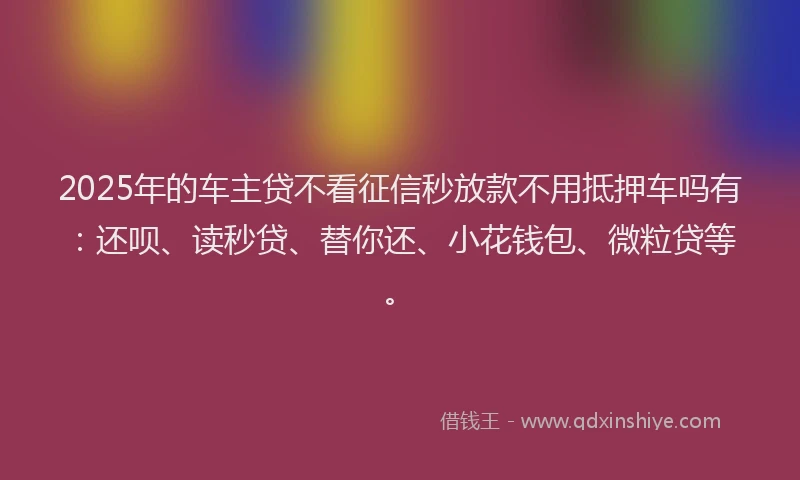 2025年的车主贷不看征信秒放款不用抵押车吗有：还呗、读秒贷、替你还、小花钱包、微粒贷等。