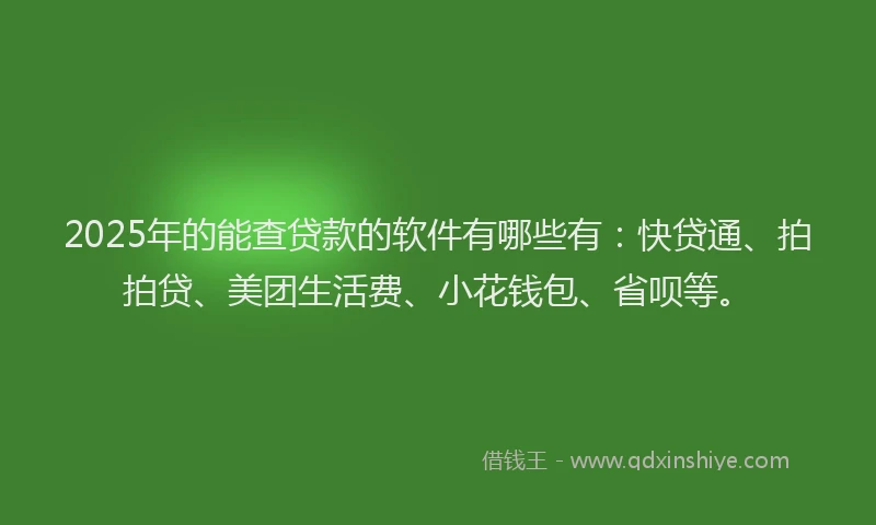 2025年的能查贷款的软件有哪些有：快贷通、拍拍贷、美团生活费、小花钱包、省呗等。