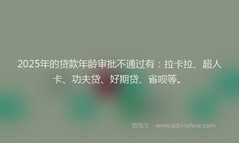 2025年的贷款年龄审批不通过有：拉卡拉、超人卡、功夫贷、好期贷、省呗等。