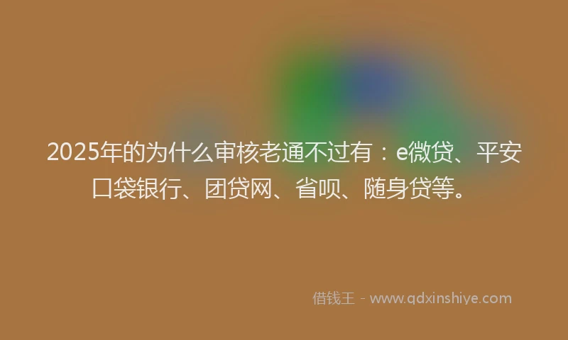 2025年的为什么审核老通不过有：e微贷、平安口袋银行、团贷网、省呗、随身贷等。