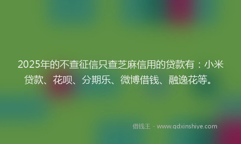 2025年的不查征信只查芝麻信用的贷款有：小米贷款、花呗、分期乐、微博借钱、融逸花等。