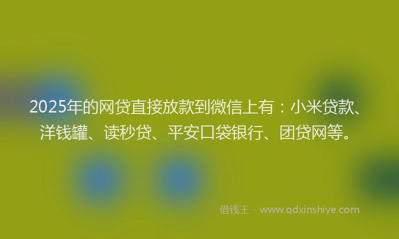 2025年的网贷直接放款到微信上有：小米贷款、洋钱罐、读秒贷、平安口袋银行、团贷网等。