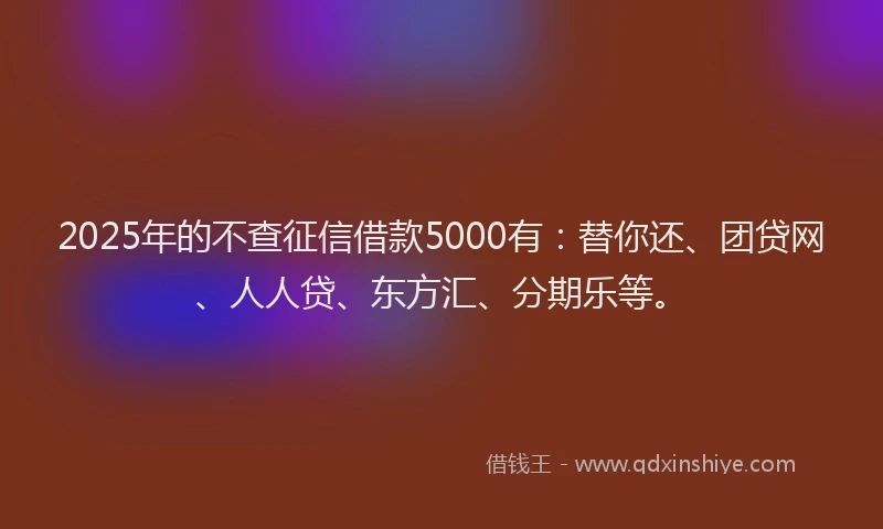 2025年的不查征信借款5000有：替你还、团贷网、人人贷、东方汇、分期乐等。