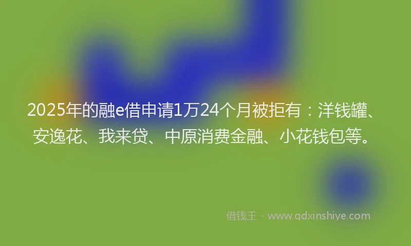 2025年的融e借申请1万24个月被拒有：洋钱罐、安逸花、我来贷、中原消费金融、小花钱包等。