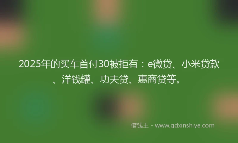 2025年的买车首付30被拒有：e微贷、小米贷款、洋钱罐、功夫贷、惠商贷等。