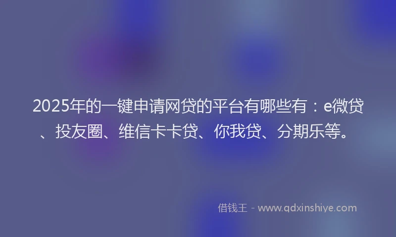 2025年的一键申请网贷的平台有哪些有：e微贷、投友圈、维信卡卡贷、你我贷、分期乐等。