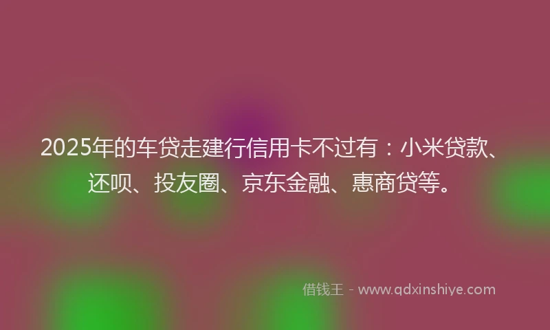 2025年的车贷走建行信用卡不过有：小米贷款、还呗、投友圈、京东金融、惠商贷等。