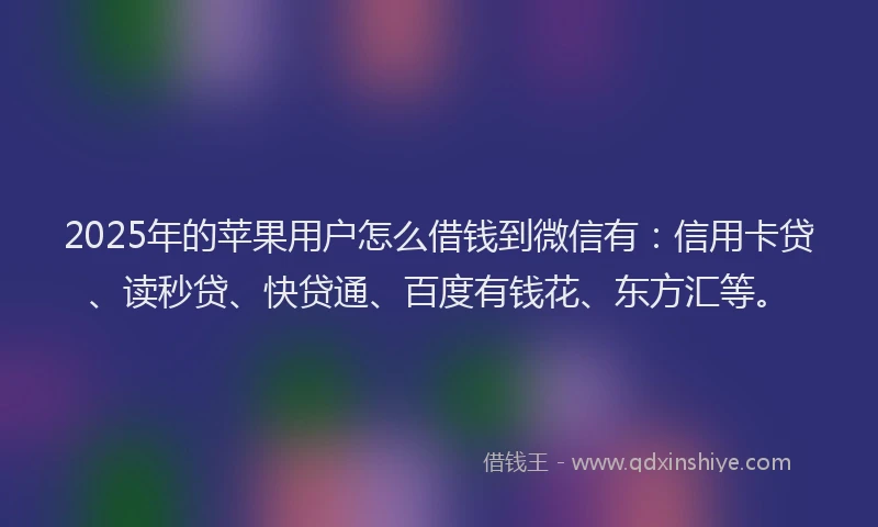 2025年的苹果用户怎么借钱到微信有：信用卡贷、读秒贷、快贷通、百度有钱花、东方汇等。
