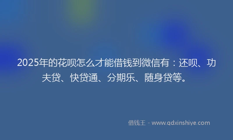 2025年的花呗怎么才能借钱到微信有：还呗、功夫贷、快贷通、分期乐、随身贷等。
