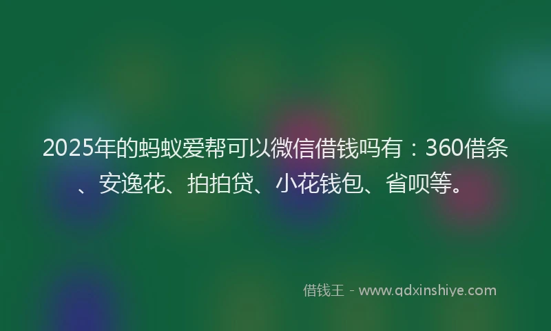 2025年的蚂蚁爱帮可以微信借钱吗有：360借条、安逸花、拍拍贷、小花钱包、省呗等。
