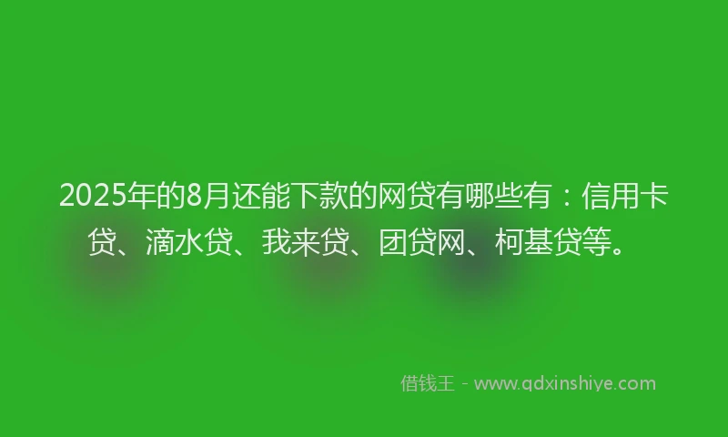 2025年的8月还能下款的网贷有哪些有：信用卡贷、滴水贷、我来贷、团贷网、柯基贷等。