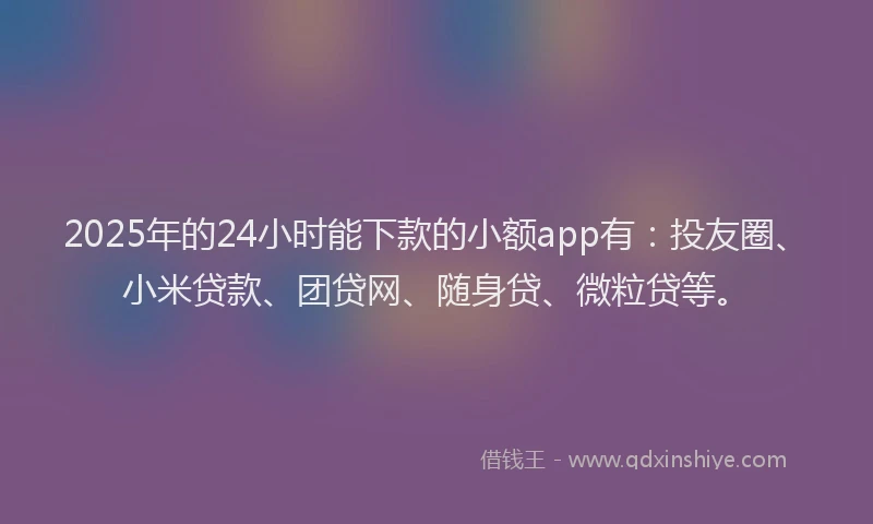 2025年的24小时能下款的小额app有：投友圈、小米贷款、团贷网、随身贷、微粒贷等。