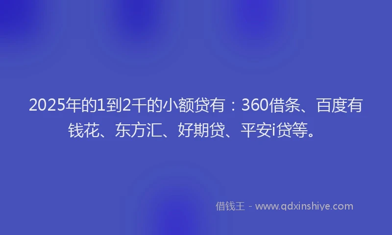 2025年的1到2千的小额贷有：360借条、百度有钱花、东方汇、好期贷、平安i贷等。