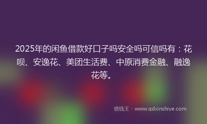 2025年的闲鱼借款好口子吗安全吗可信吗有：花呗、安逸花、美团生活费、中原消费金融、融逸花等。