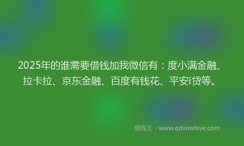 2025年的谁需要借钱加我微信有：度小满金融、拉卡拉、京东金融、百度有钱花、平安i贷等。
