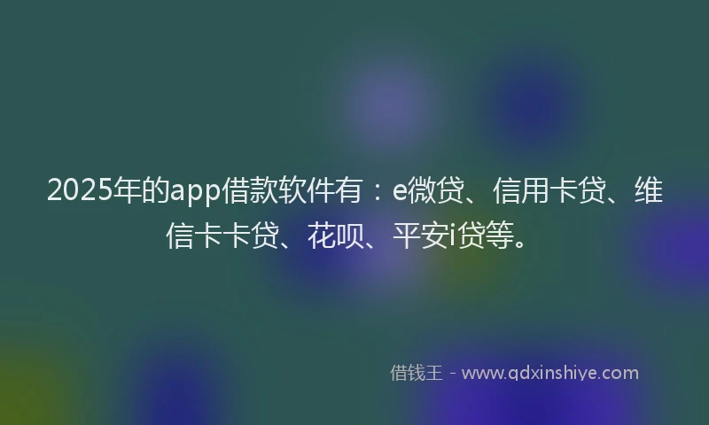 2025年的app借款软件有：e微贷、信用卡贷、维信卡卡贷、花呗、平安i贷等。
