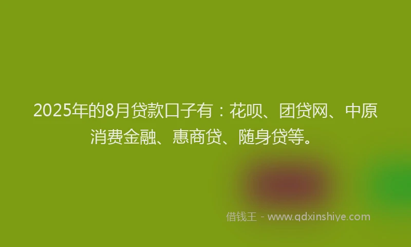 2025年的8月贷款口子有：花呗、团贷网、中原消费金融、惠商贷、随身贷等。